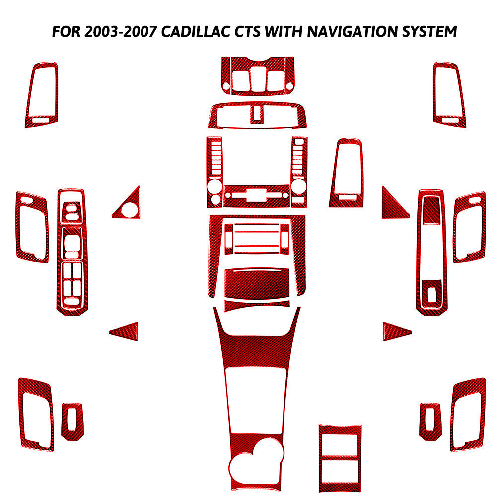 44x Red Carbon Fiber Interior Full Set Cover Trim Kit for Cadillac CTS 2003-2007