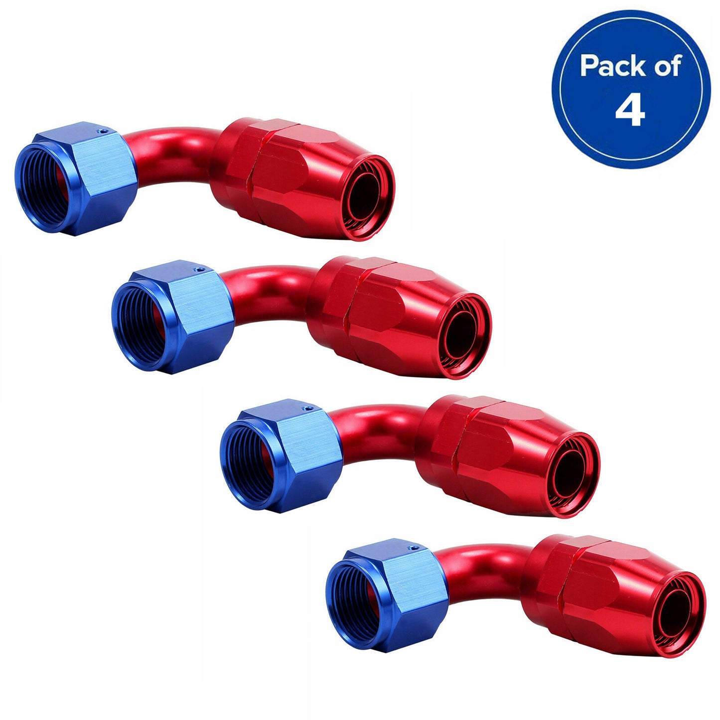 4 x Red + Blue AN6 90-degree Rotary Hose End Fittings for Fuel CPE Hose