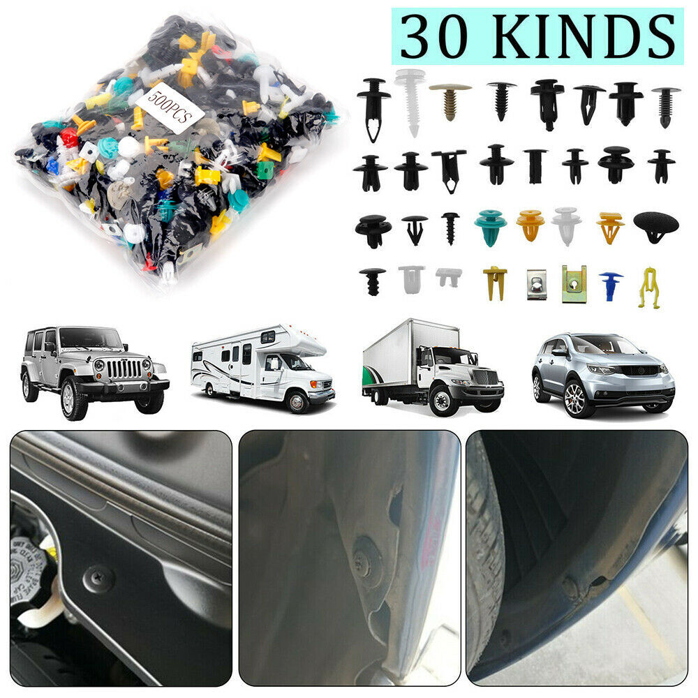 500Pcs Car Plastic Body Push Pin Rivet Fasteners Trim Moulding Clips Screw Mixed