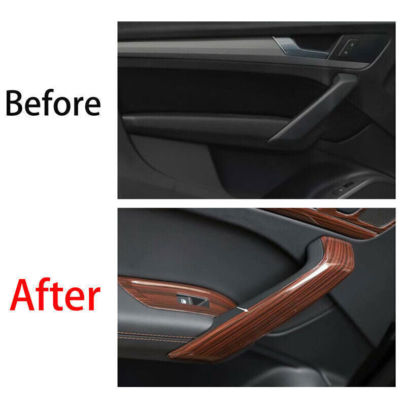 Fit for Audi Q5 2018-24 Red Wood Grain Interior Door Armrest Strip Cover Trim 4P