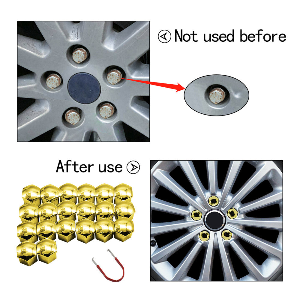 20pcs 19mm Car Wheel Nut Lug Cover Golden Hub Screw Cap Bolt Rim Tire + Tool Q