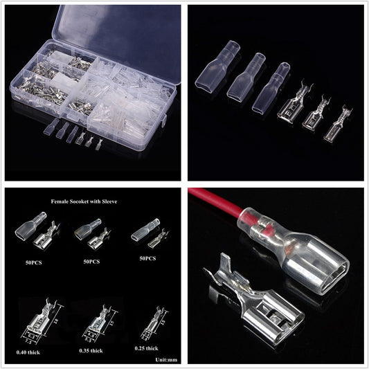300 Pcs Female Spade Connector Wire Crimp Terminal Block  Insulating Sleeve Kit