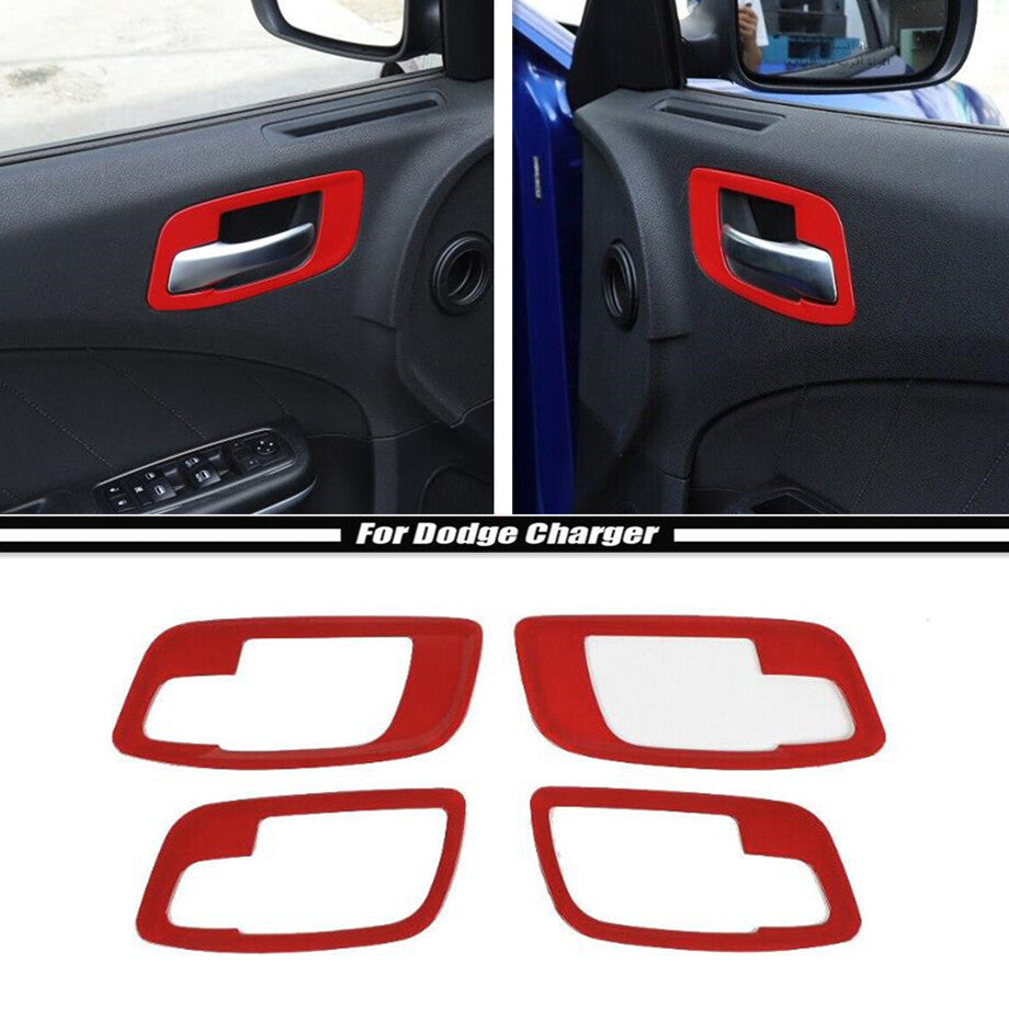 For 2011-2023 for Dodge Charger ABS Red Interior Door Handle Bowl Panel Cover Trim4* v