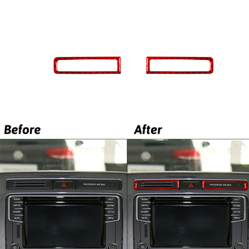 2X Red Carbon Fiber Center Vent Inner Frame Trim for Volkswagen for Tiguan 2013-2017