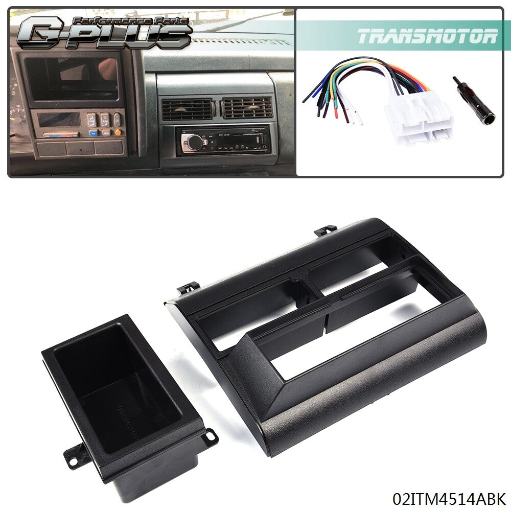Fits Truck Single DIN Stereo Radio Mount Dash Kit Wiring Harness Adapter - v