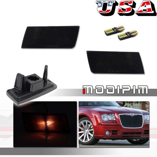 For 2005 - 2010 for for CHRysler 300 Smoked Amber LED Front Bumper Side Marker Light Kit - v