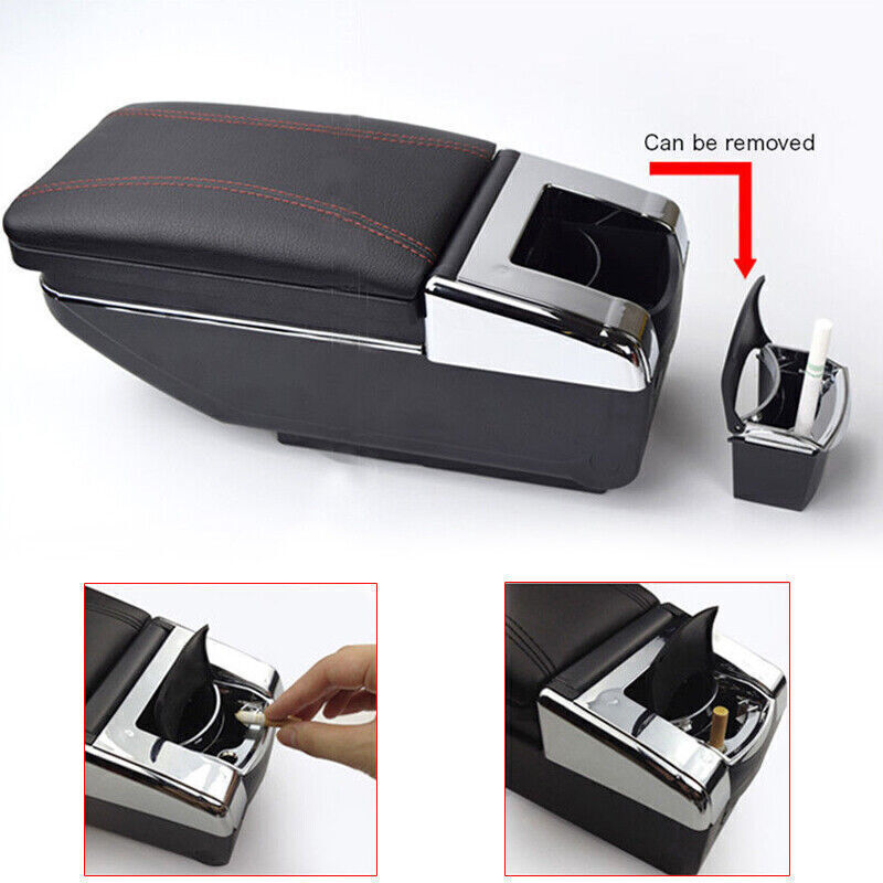 Central container armrest box, black polyurethane synthetic leather storage box, cup holder, universal - n