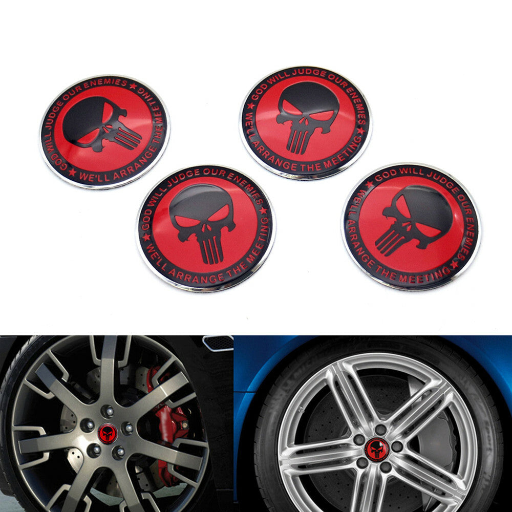 4x 56mm Wheel Center Hub Cap Car Auto Skull Emblem Badge Decal Sticker Q