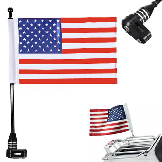 Universal American Flag Pole Rear Luggage Rack Mount for Honda GL1800 2001-2008 Black n