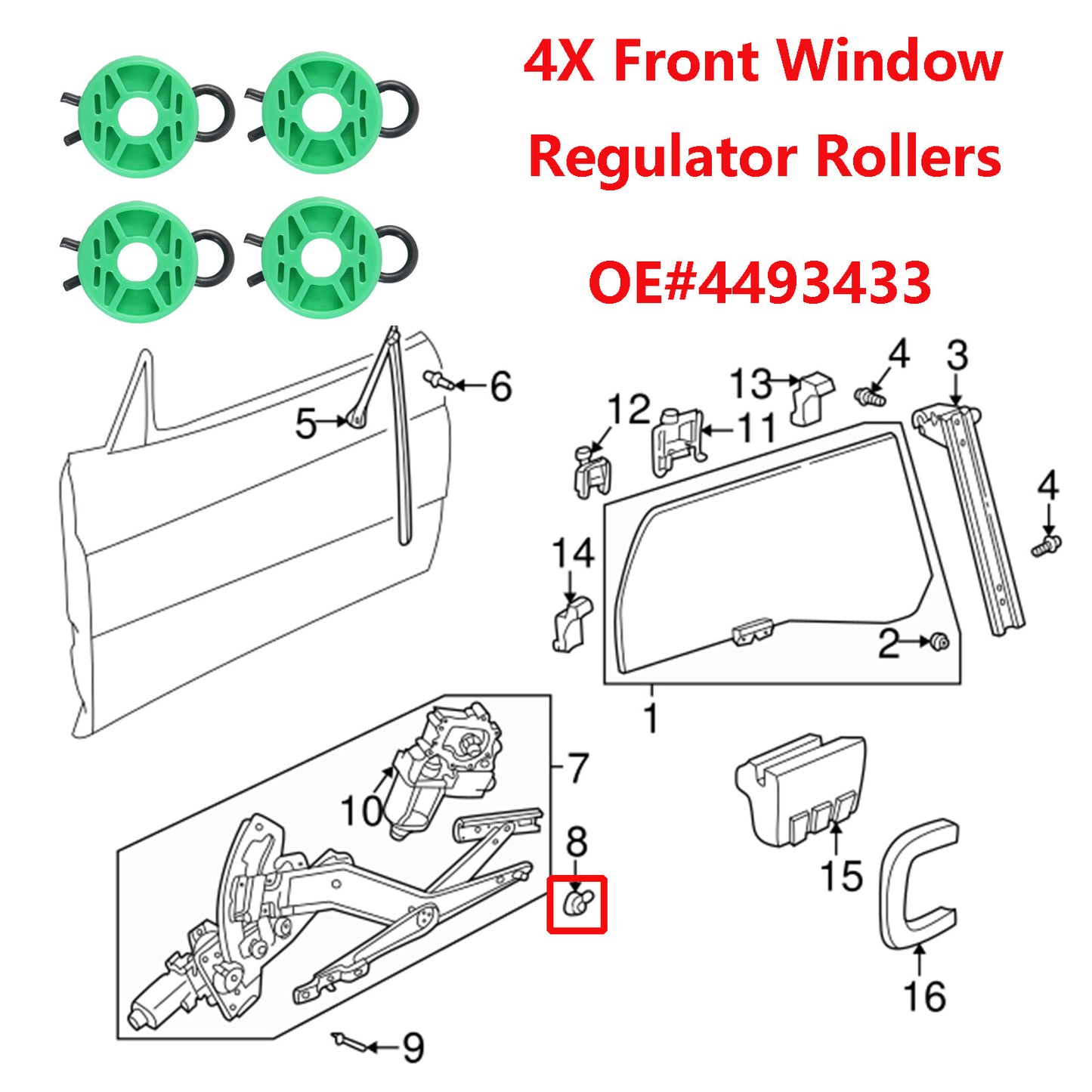 4 X for Volvo 850 S70 V70 Front Power Window Regulator Guide Roller Clip 4493433 Q
