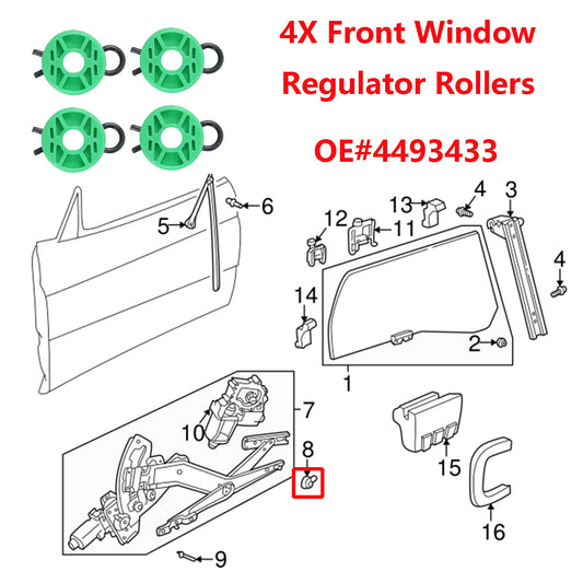 4 X for Volvo 850 S70 V70 Front Power Window Regulator Guide Roller Clip 4493433 Q