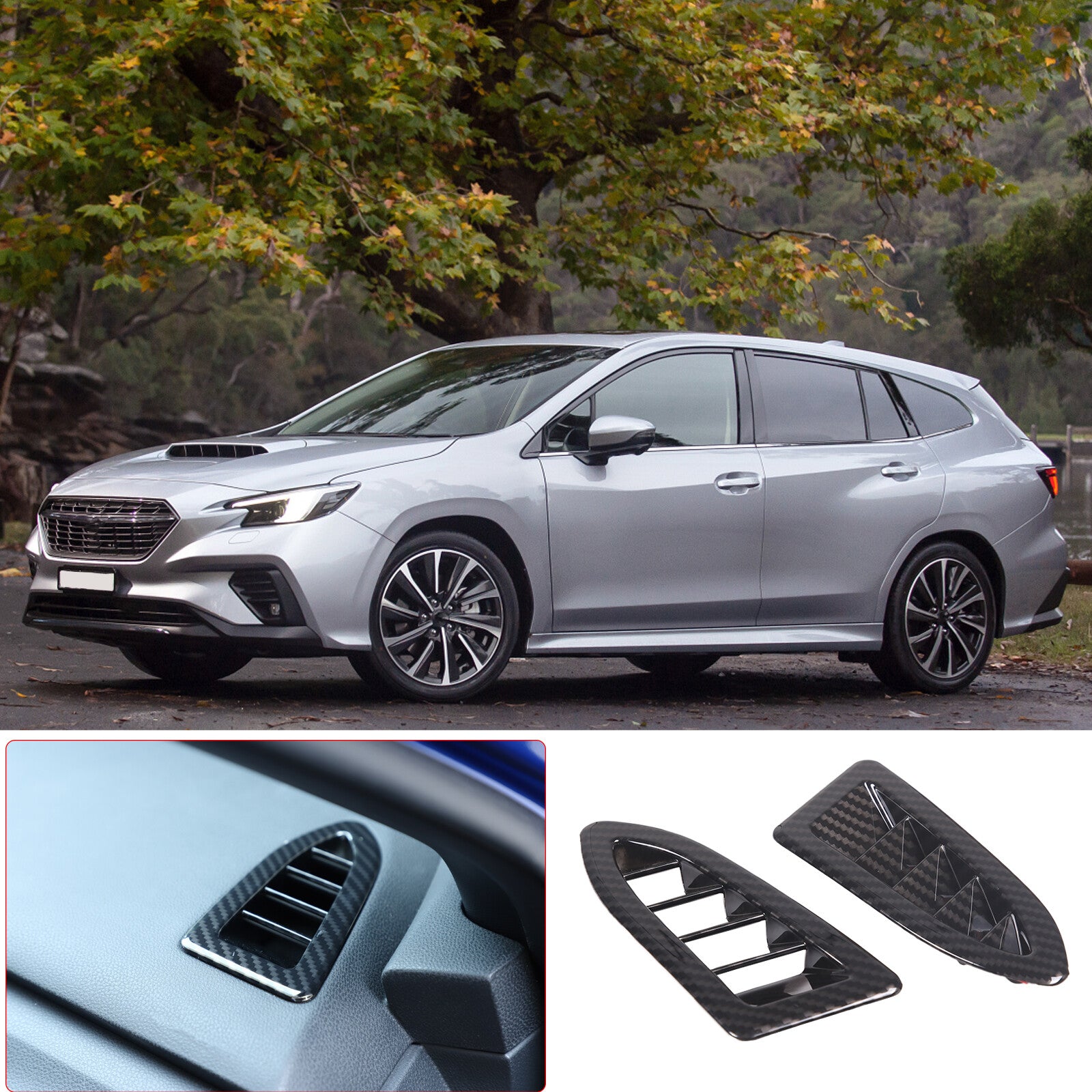 Carbon front and rear car emblem ring decorative cover suitable for Sub@ru Outback 2021-22- v
