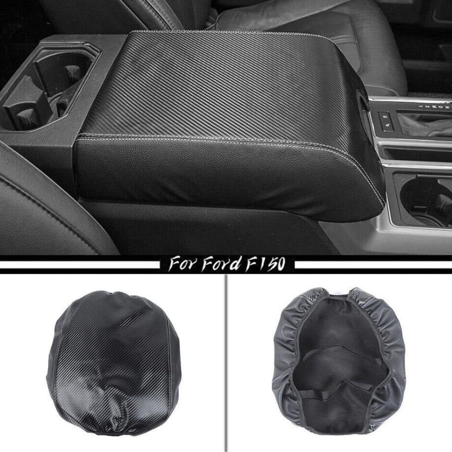 For 15-20 F150 Carbon Fiber Interior Armrest Box PU Leather Cover v