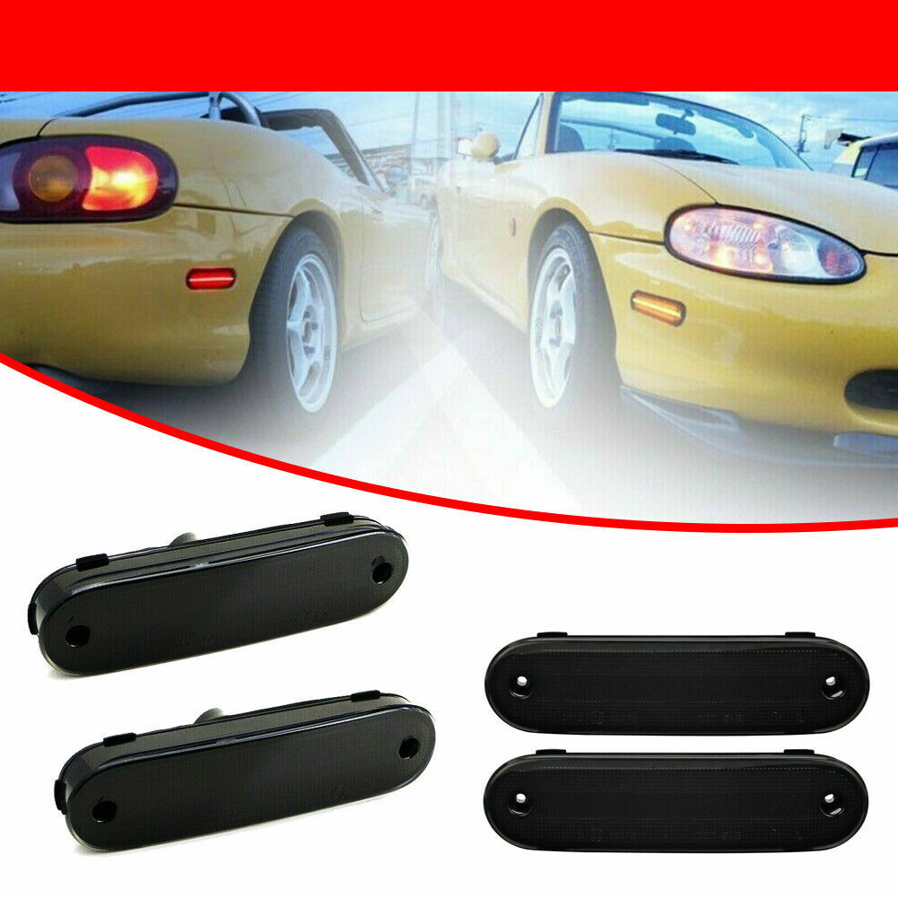 4-piece smoked LED side marker light lens front and rear for Mazda MX-5 MIATA 1990-2005- v