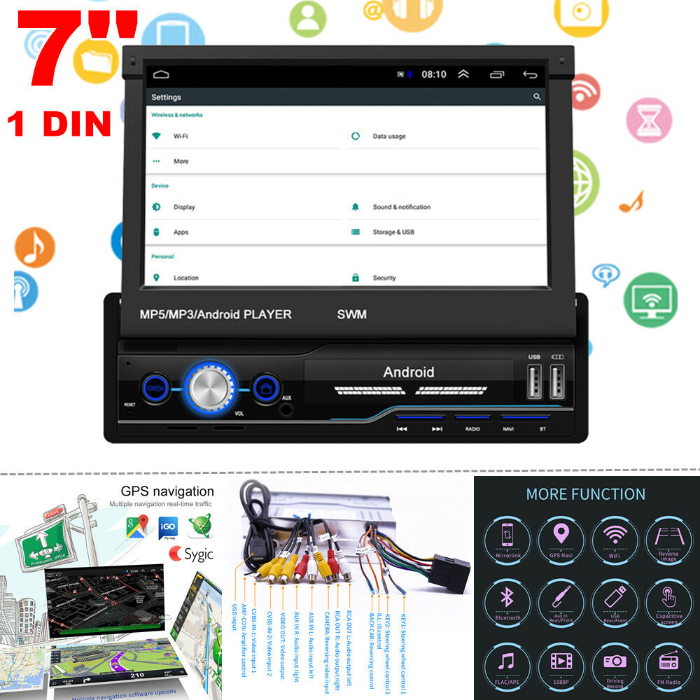 7-inch 1 DIN HD Flip Screen GPS Navigation Car Stereo Player Radio BT Mirror Link - n