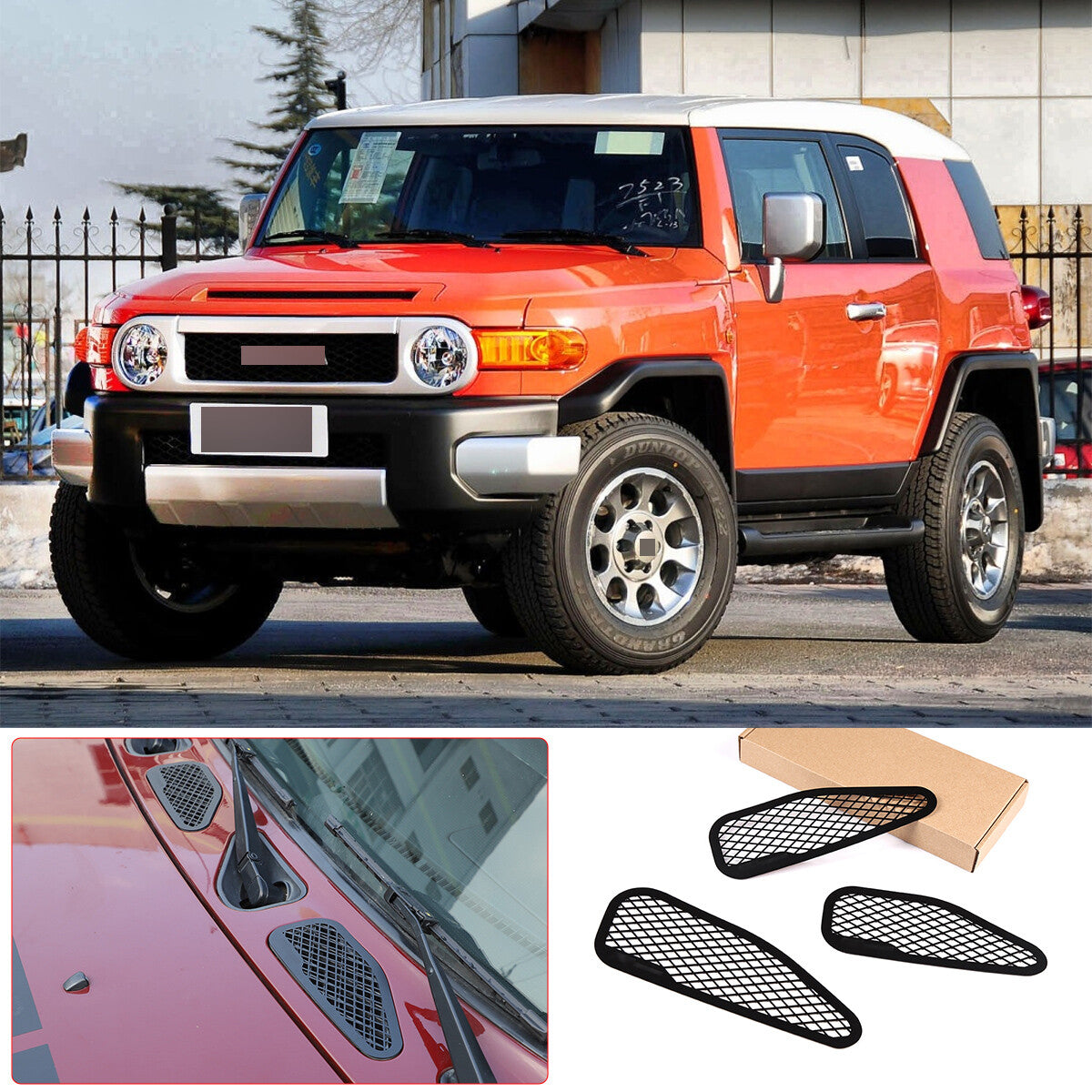 Black steel front hood vent cover trim for FJ Cruiser 07-21- n