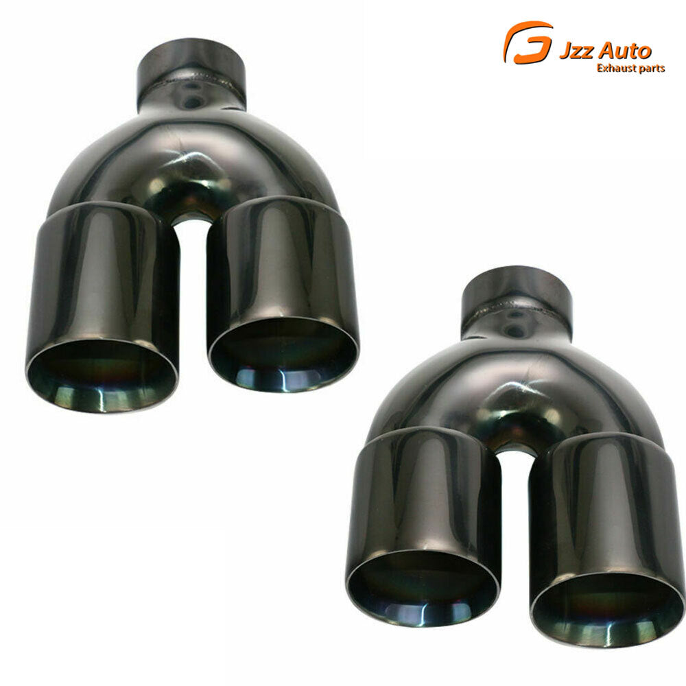 2PCS Universal Dual exhaust tip Double Wall Stainless Steel exhaust 2.5'' Black