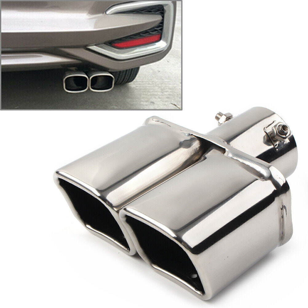 Silver Dual Car Rear Exhaust Pipe Tail Muffler Tip Square Accessories Universal