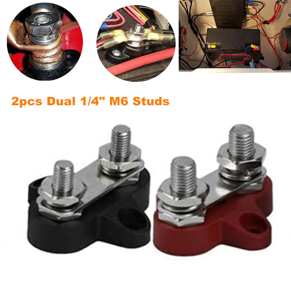 2-pack of dual 1/4-inch M6 pin battery terminal blocks - n
