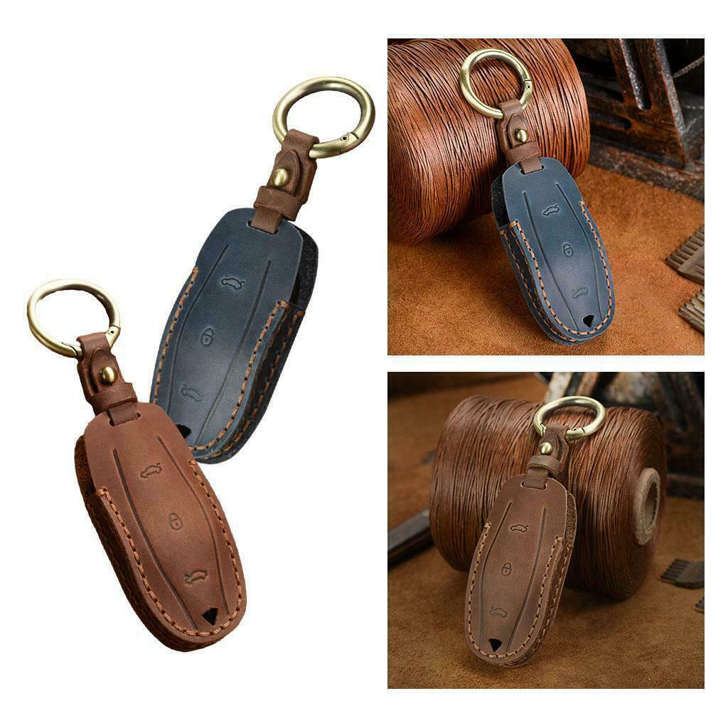 Leather Keychain Cover for Tesla Model 3/S/x/Y Key Case Q