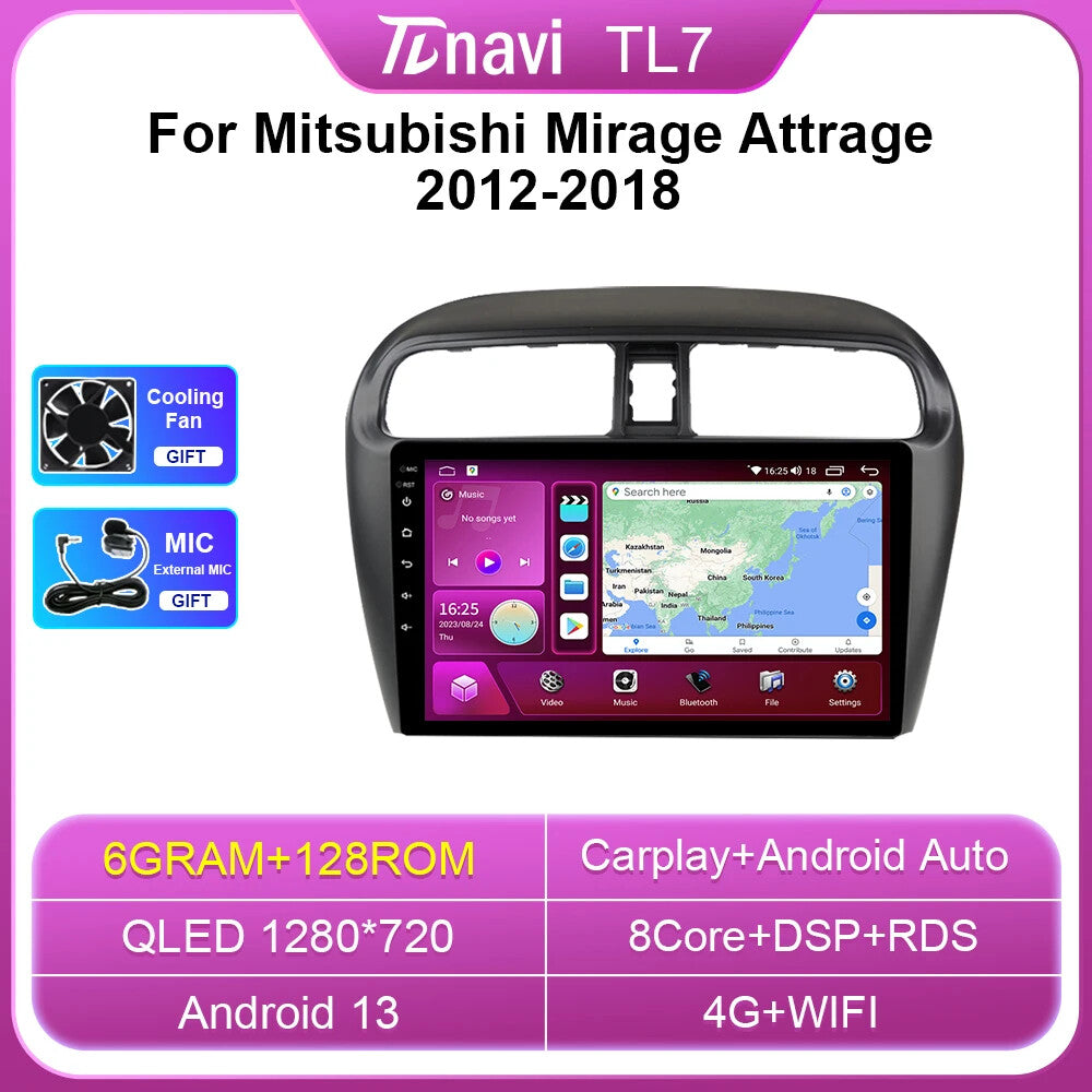 for Mitsubishi Mirage Attrage 2012-2018 Car Radio CarPlay GPS Auto Player Screen