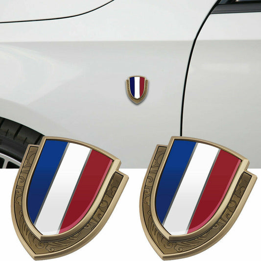 2pcs Gold Metal France French Flag Car Door Side Emblems Stickers