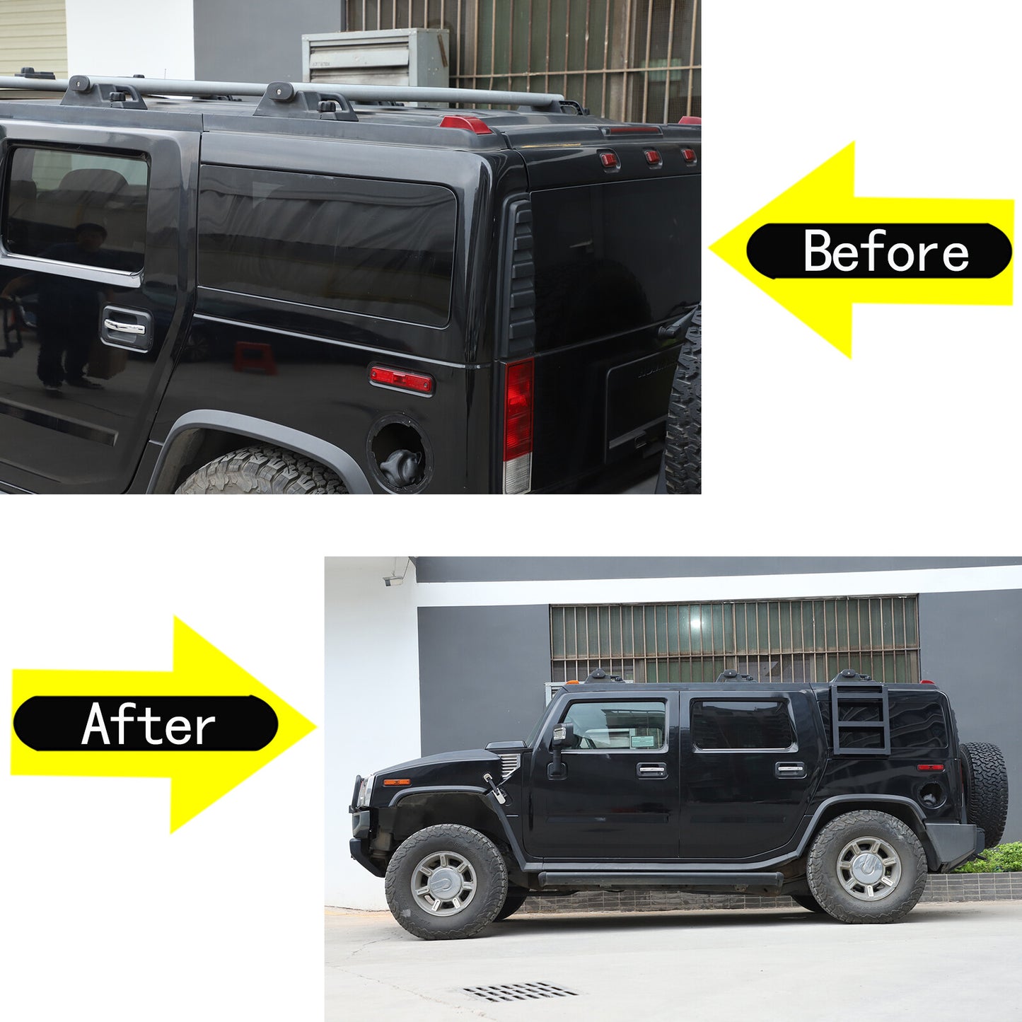 L&R Extended Side and Rear Window Climbing Ladder Roof Step for Hummer H2 (2003-2009)