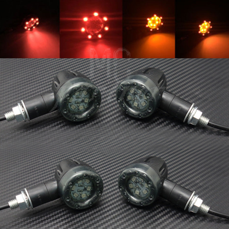 Motorcycle Black Plastic LED Amber Bullet Turn Signal Tail Brake Light for Honda Q