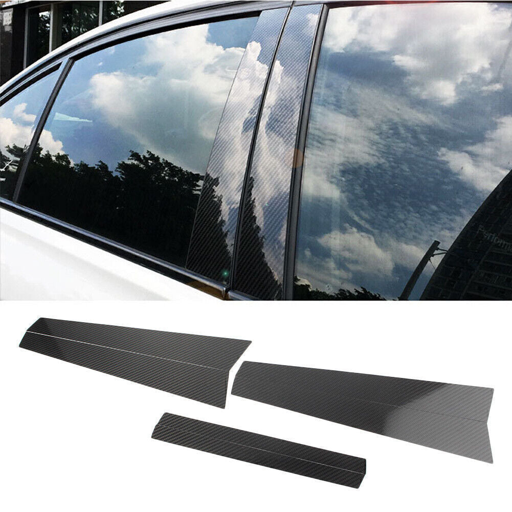 6X Carbon Fiber Car Window Door B Pillar Trim Cover Fit for BMW 5 Series E60 2004-10
