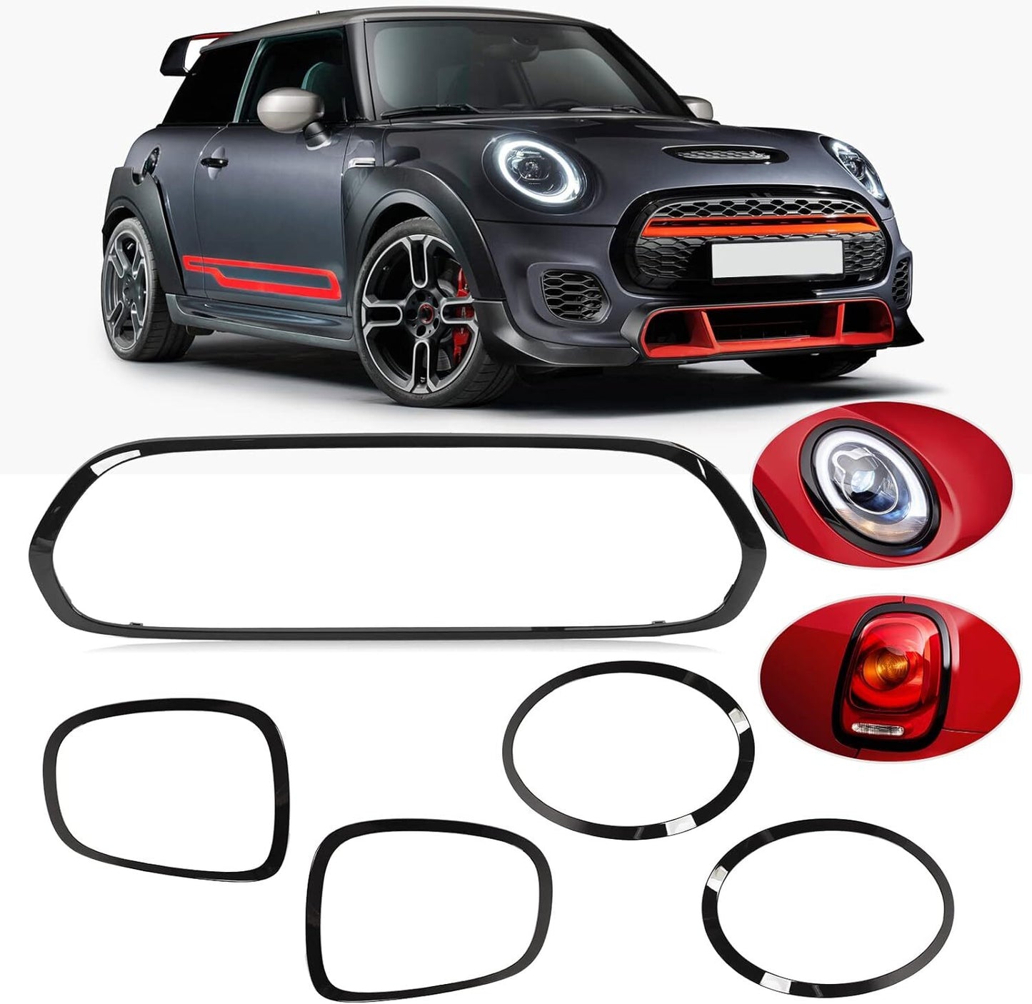 Glossy black grill + headlights + taillights suitable for 14-21 for Mini Cooper F55 F56 F57