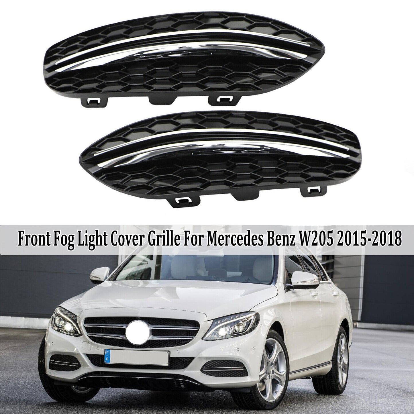 for Mercedes Benz W205 2015-2018 2x Fog Light Air Vent Grille Covers Front Lower