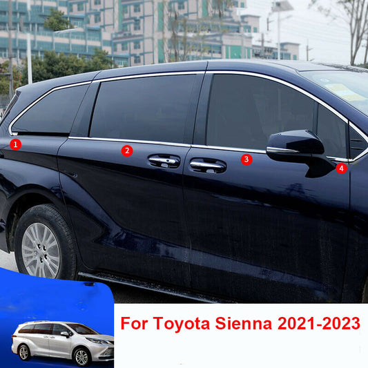 for Toyota for Sienna 2021-23 Chrome Steel Side Window Bottom Strip Molding Trim 8x