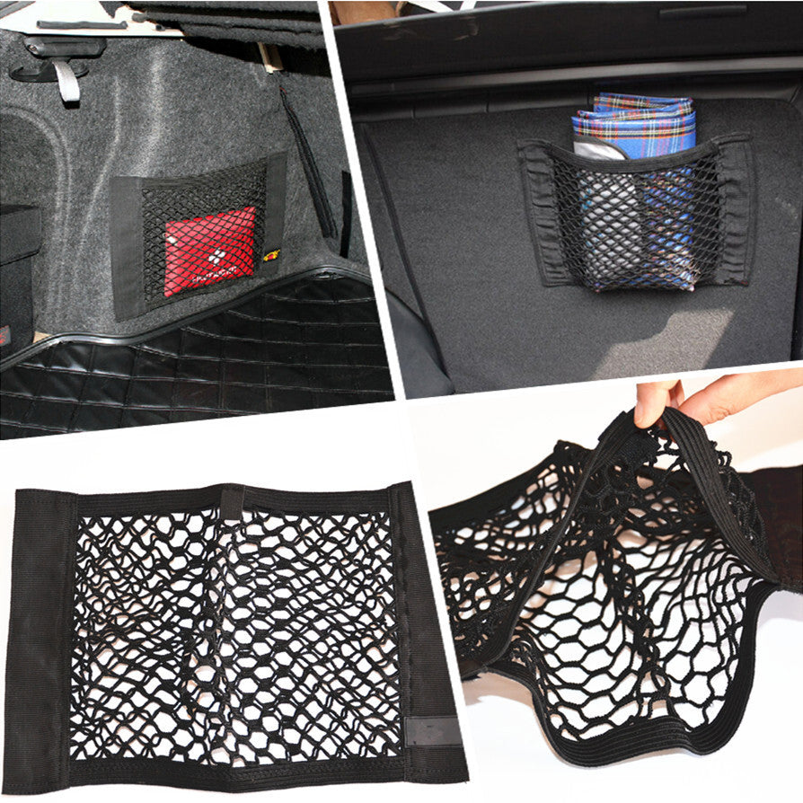 Car Truck for Seat Rear Black Nylon Pocket Cargo Trunk Storage Net Bag Tape