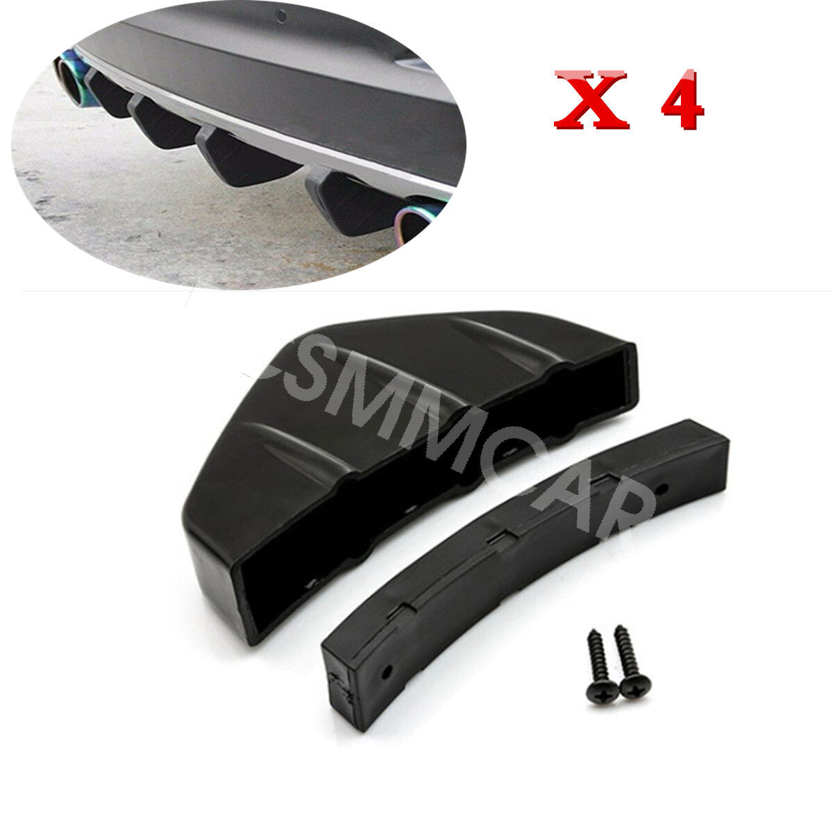 4Pcs Lower Rear Body Bumper Diffuser Shark Fin Kit ABS Car Spoiler Black Q