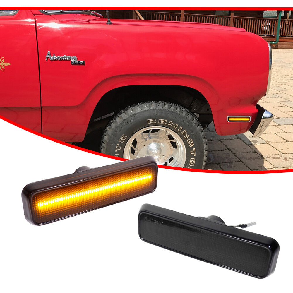 Left and right smoked amber LED bumper side marker lights for for Dodge D100 D150 D250- v