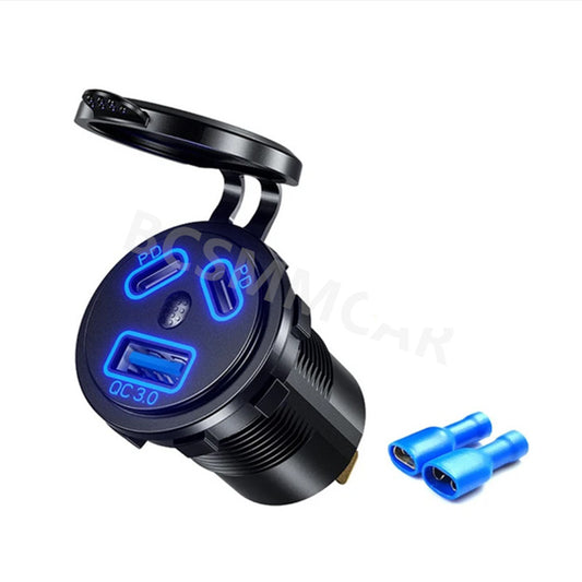 Car Motorcycle Charger USB PD Type-C Dual Ports Fast Charging Adapter Kit 108W