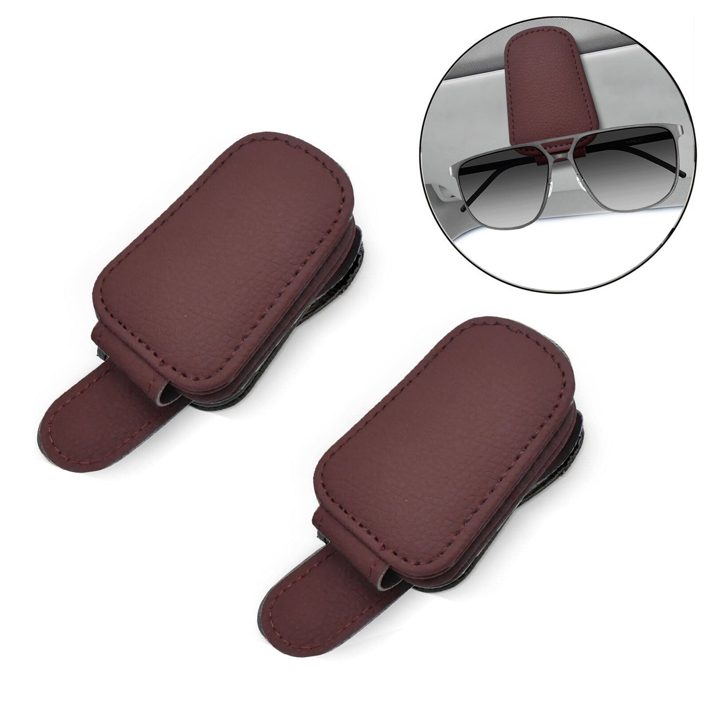 2-Pack Magnetic Red Leather Universal Car Sunglasses Holder and Clip n