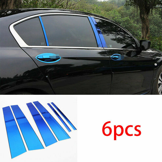 6Pcs Blue BC Pillar Post Panel Window Trim Covers for Honda Accord 9TH 2013-2017