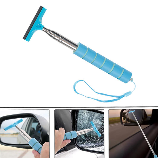 1Pc Telescopic Car Wiper Side Rearview Mirror Squeegee Water Removal Tool Blue Q