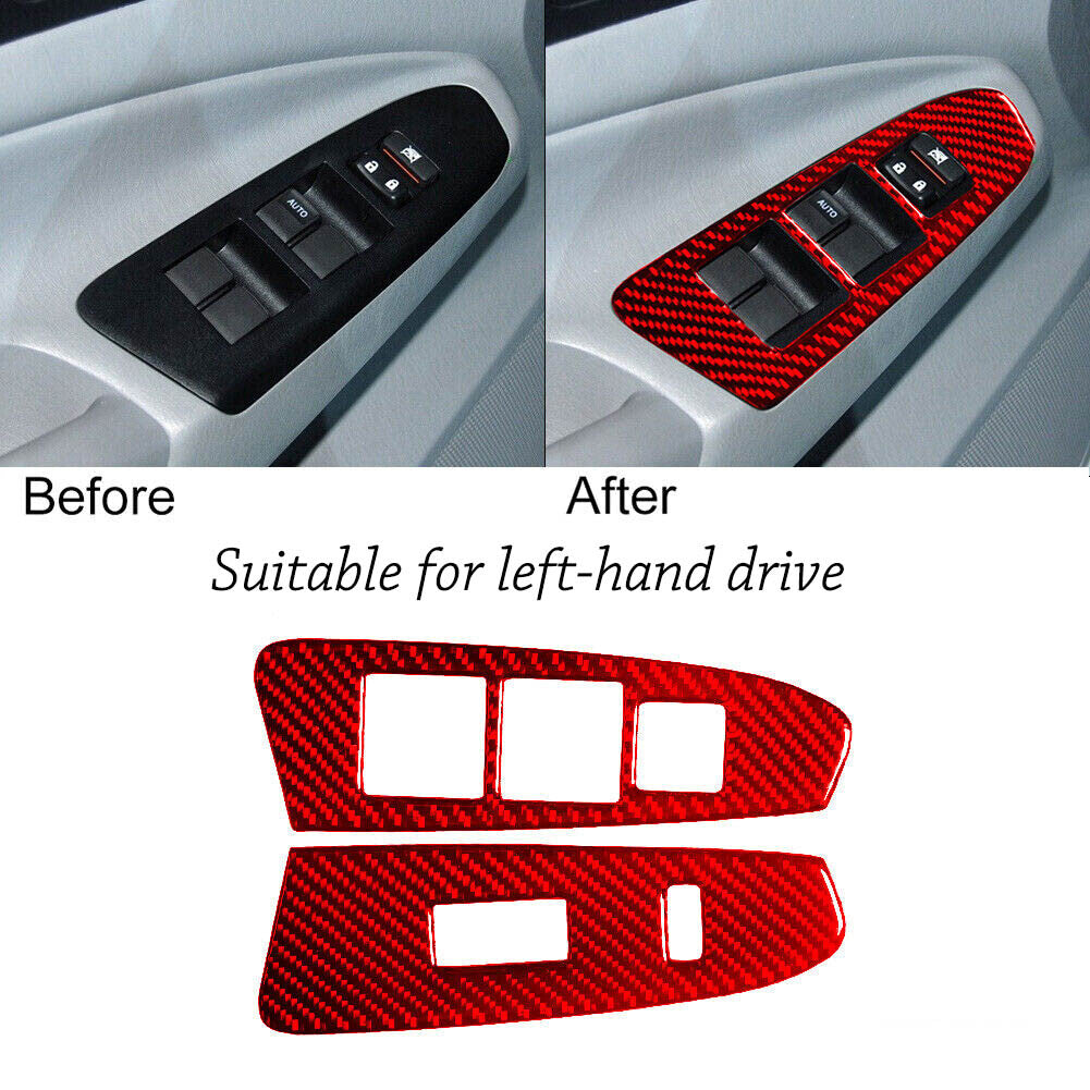 2x for Toyota Tacoma Red Carbon Fiber Front Door Window Switch Interior Trim