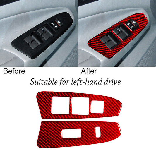 2x for Toyota Tacoma Red Carbon Fiber Front Door Window Switch Interior Trim