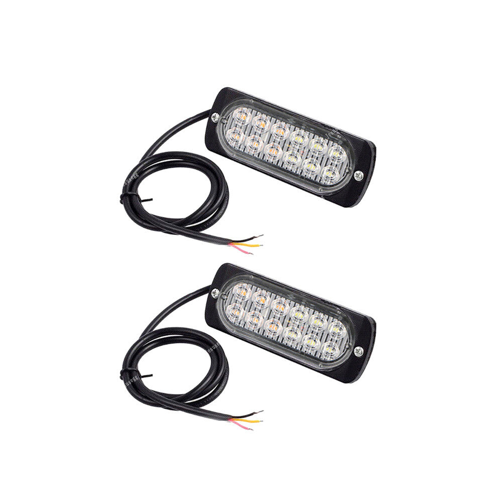 2x12 LED White/Amber Car Vehicle Emergency Lights Warning Strobe Flashing Light Q