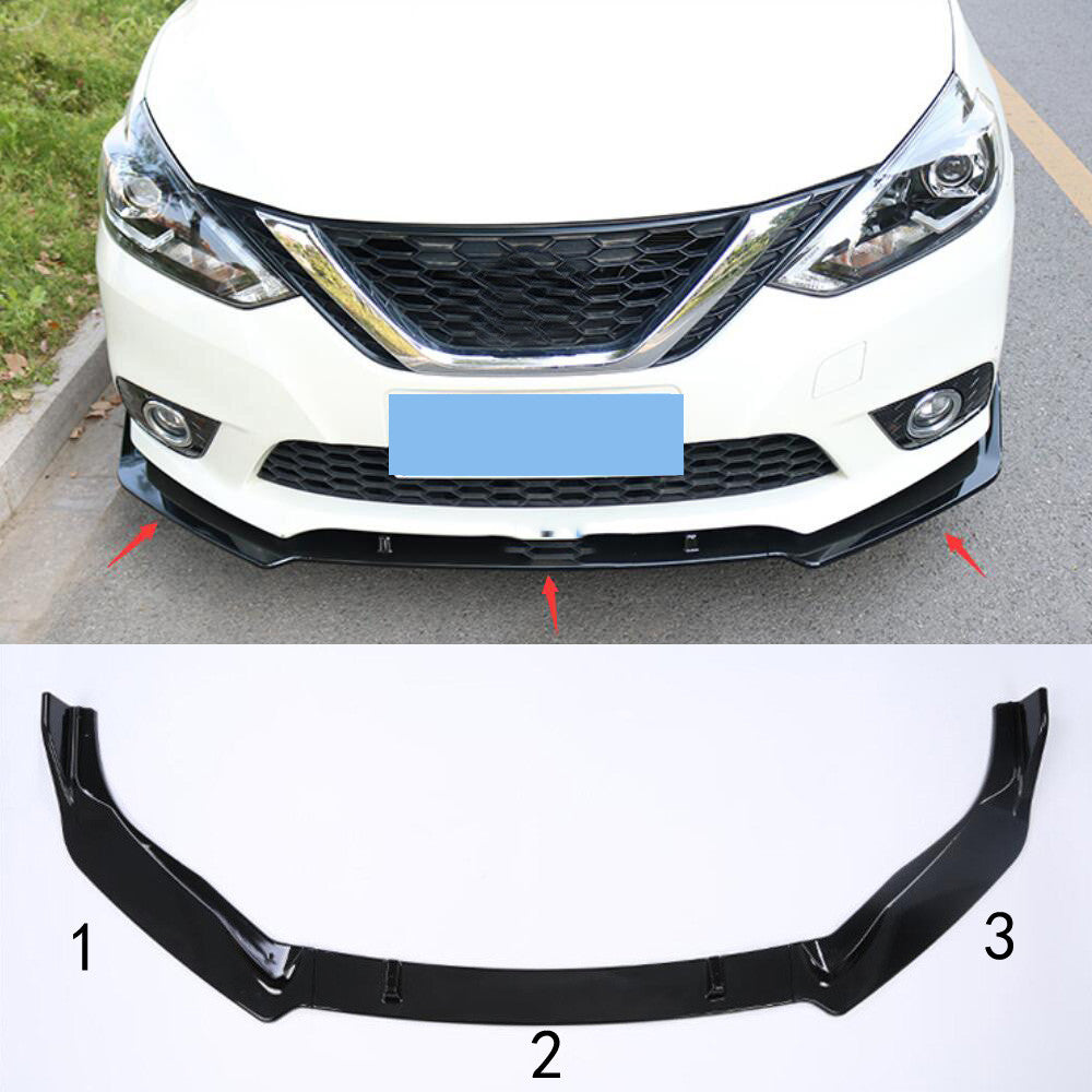 3P ABS Gloss black Front Bumper Lip cover Spoiler Guard for Nissan Sentra 16-19