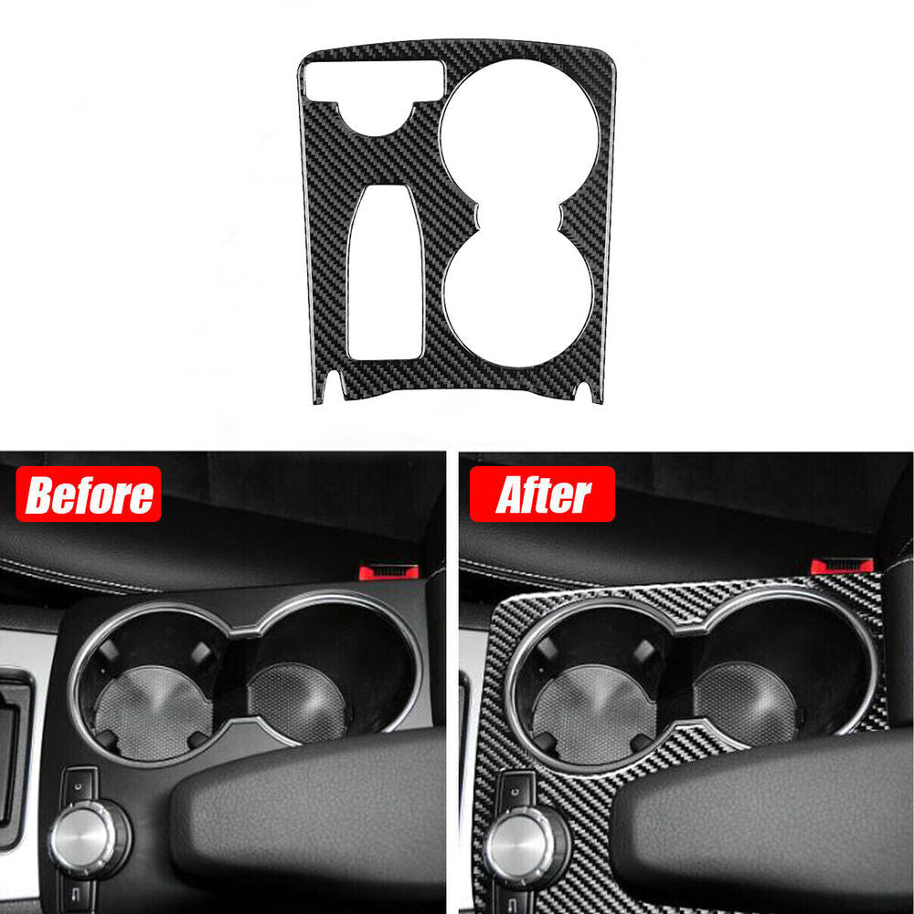 Black carbon fiber car cup holder frame cover trim for C-Class W204- n