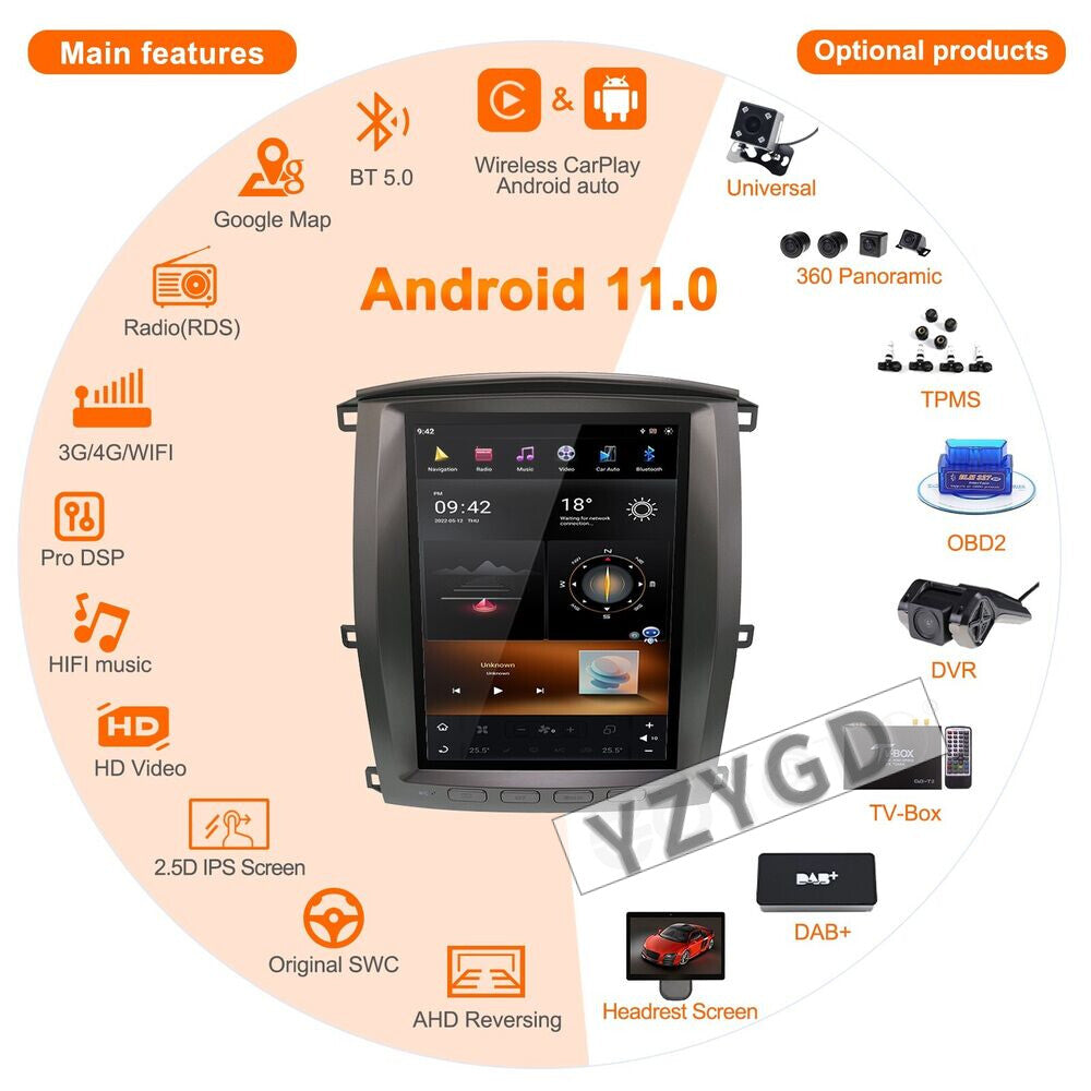 for Toyota for Land Cruiser LC100 2002-2007 64GB Car Radio 2Din Stereo Player Screen