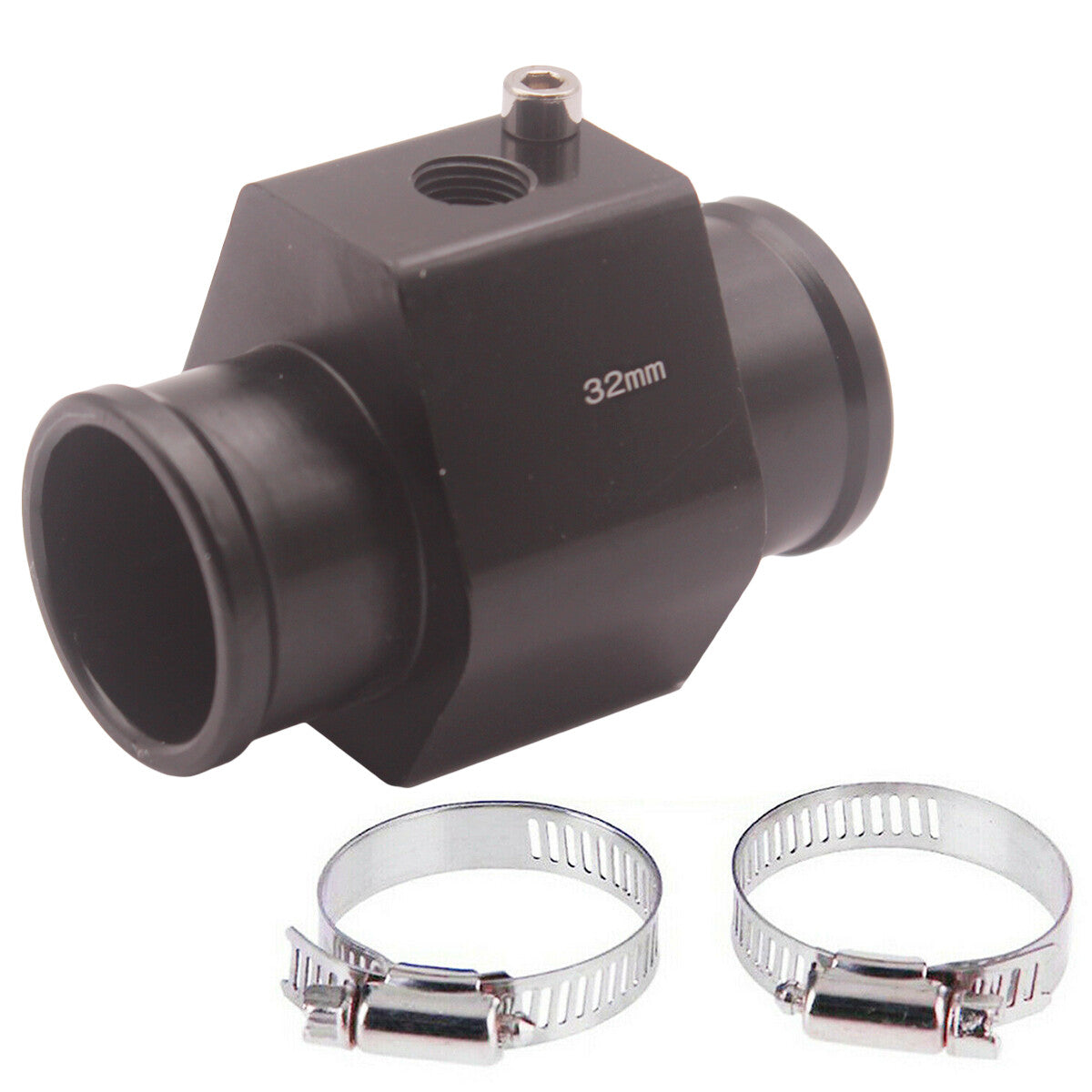 Car 32mm Water Temperature Sensor Gauge Joint Pipe Radiator Hose Adapter black n