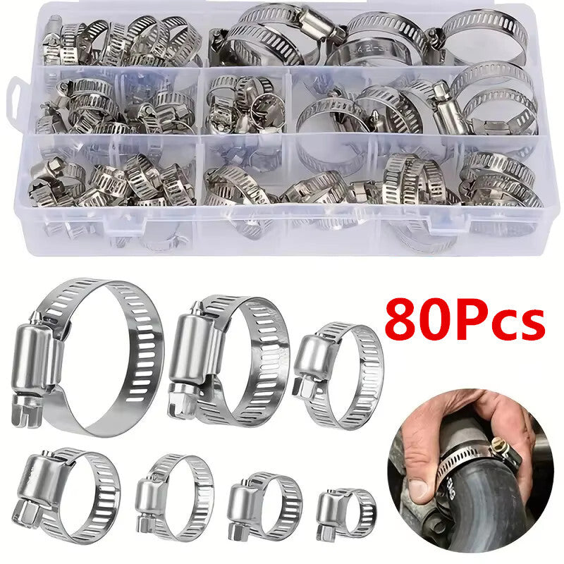 Car Fuel Hose Clamps Pipe Clamp Worm Gear Hose Adjustable Stainless Steel Clip
