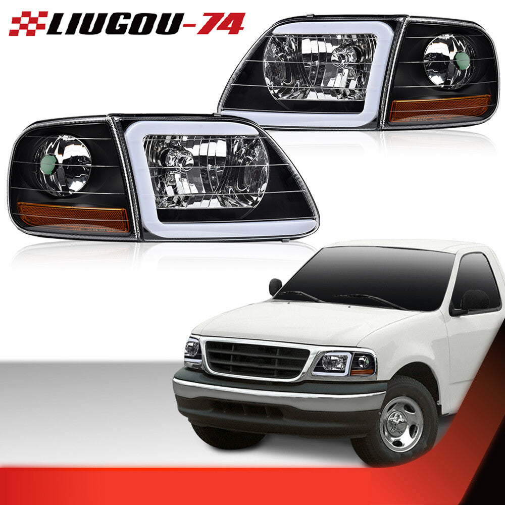 Fits 1997-04 Expedition LED DRL Headlights and Corner Lights Black/Clear - v
