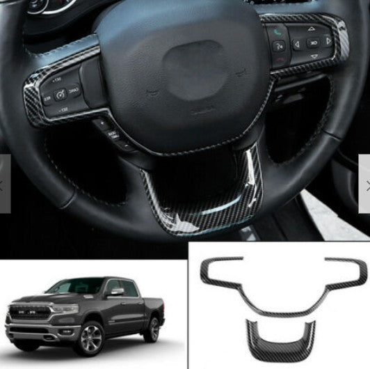 Interior Steering Wheel Frame Cover Trim for Dodge for Ram 1500 2018+ Carbon Fiber