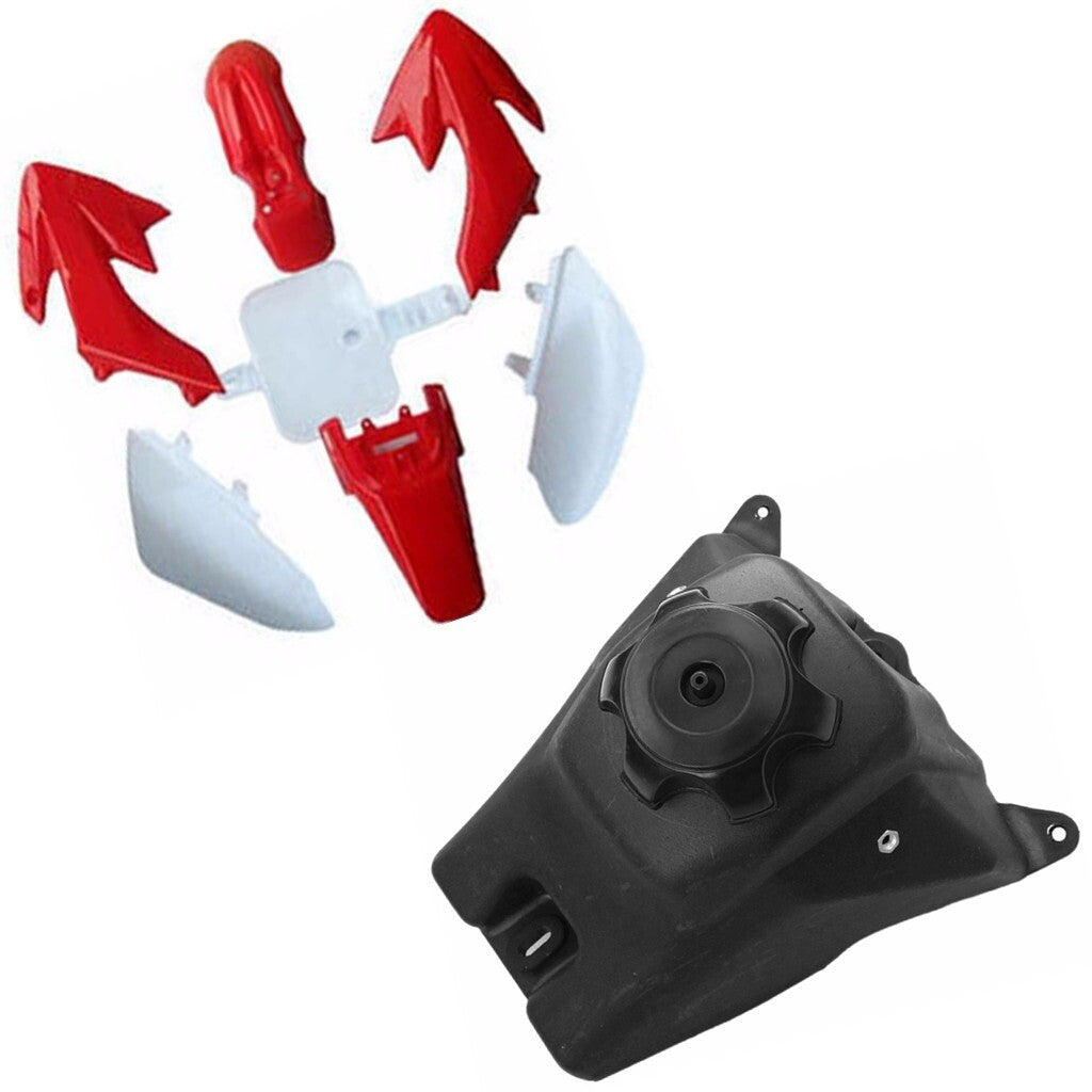 The red plastic fuel tank is suitable for CRF50 70cc, 90cc, 110cc, and 125cc Pit bicycle coolers SSR SDG-.